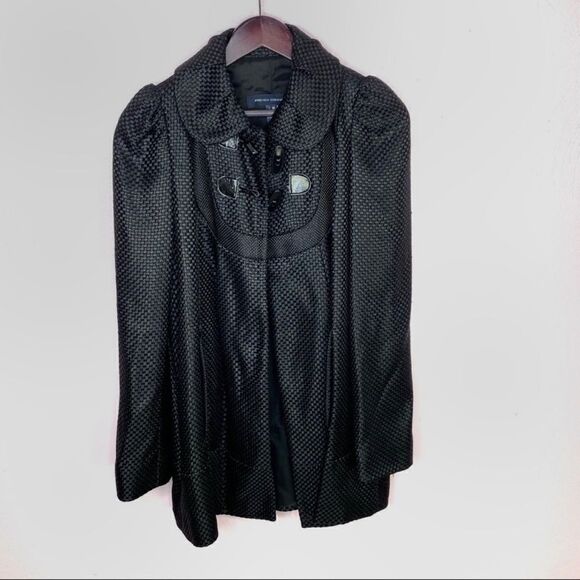 French Connection Woven Monochrome Checker Toggle Puff Sleeve Swing Coat Size 10 - Picture 8 of 12